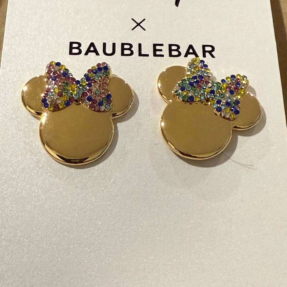 BaubleBar Gold Mickey Earrings with Multicolor Bow